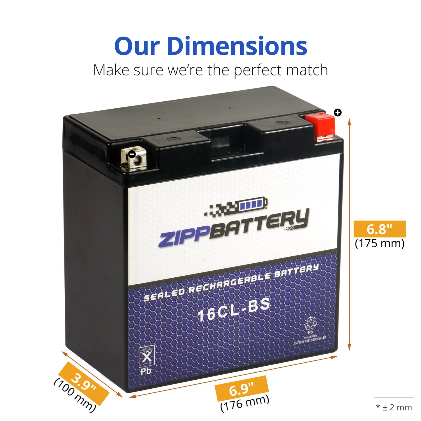 YB16CL-BS High Performance Power Sports Battery