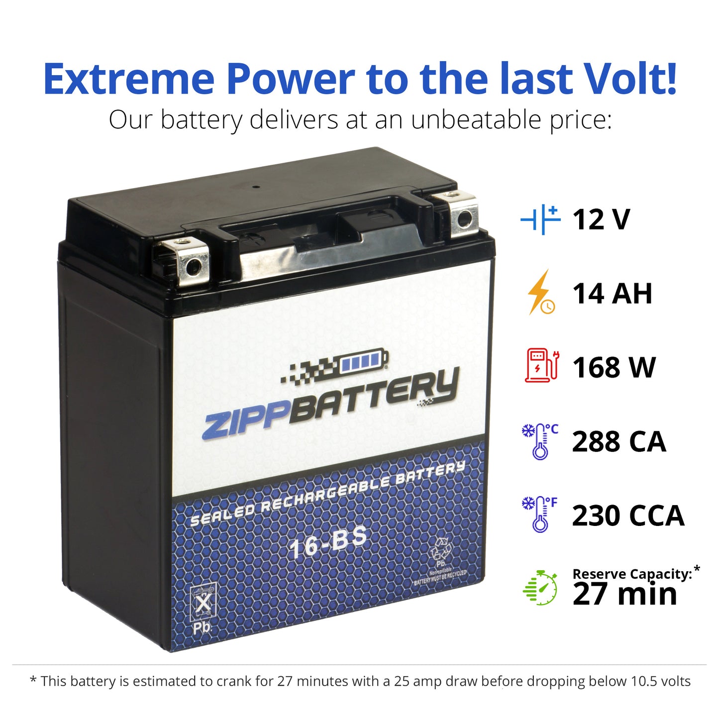 YTX16-BS ZIPP High Performance Power Sports Battery