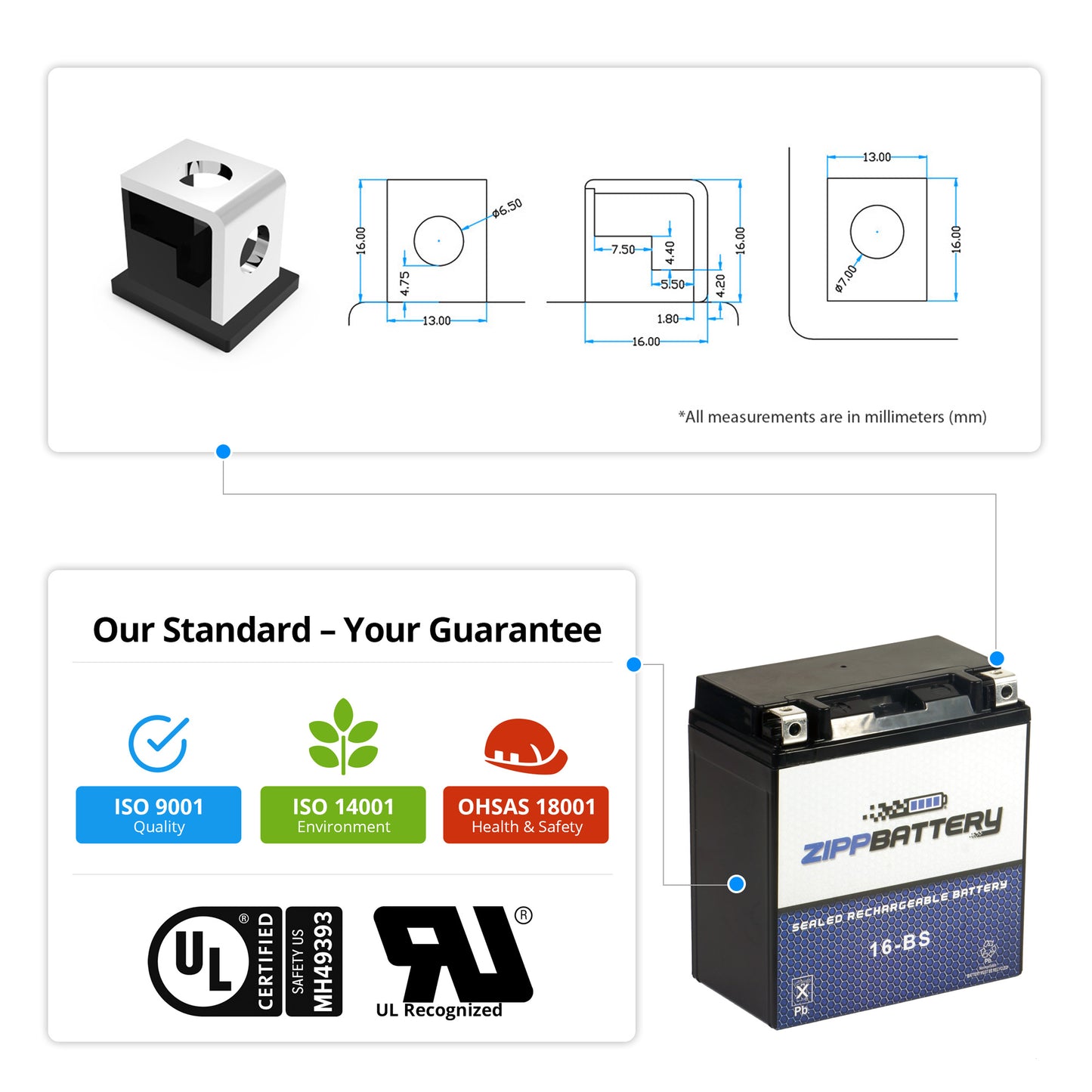 YTX16-BS ZIPP High Performance Power Sports Battery