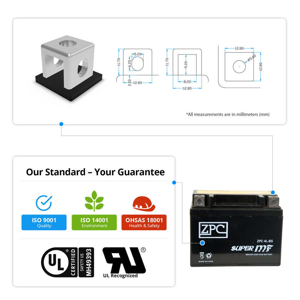 ZPC YTX4L-BS High Performance AGM Power Sports Battery