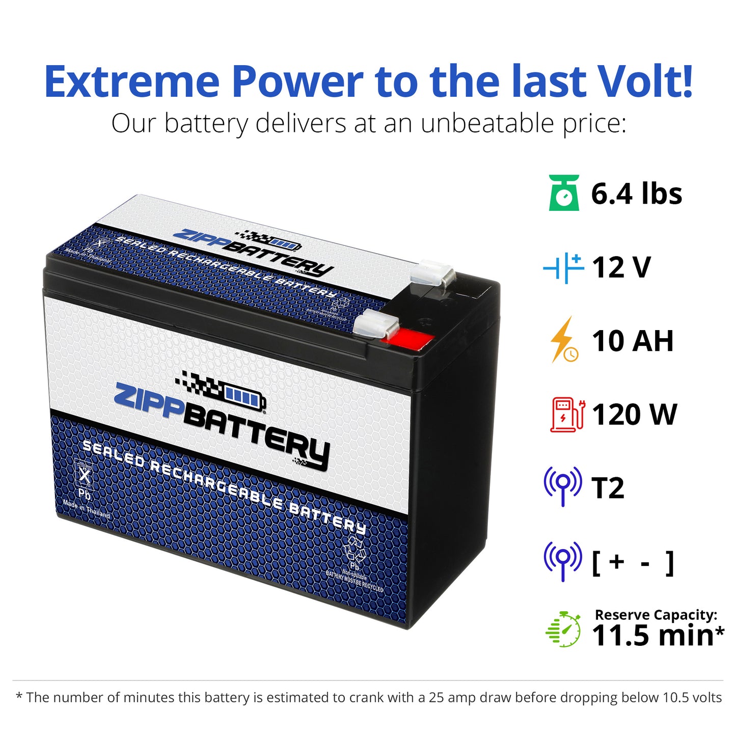 12V 10AH Sealed Lead Acid (SLA) Battery - T2 Terminals