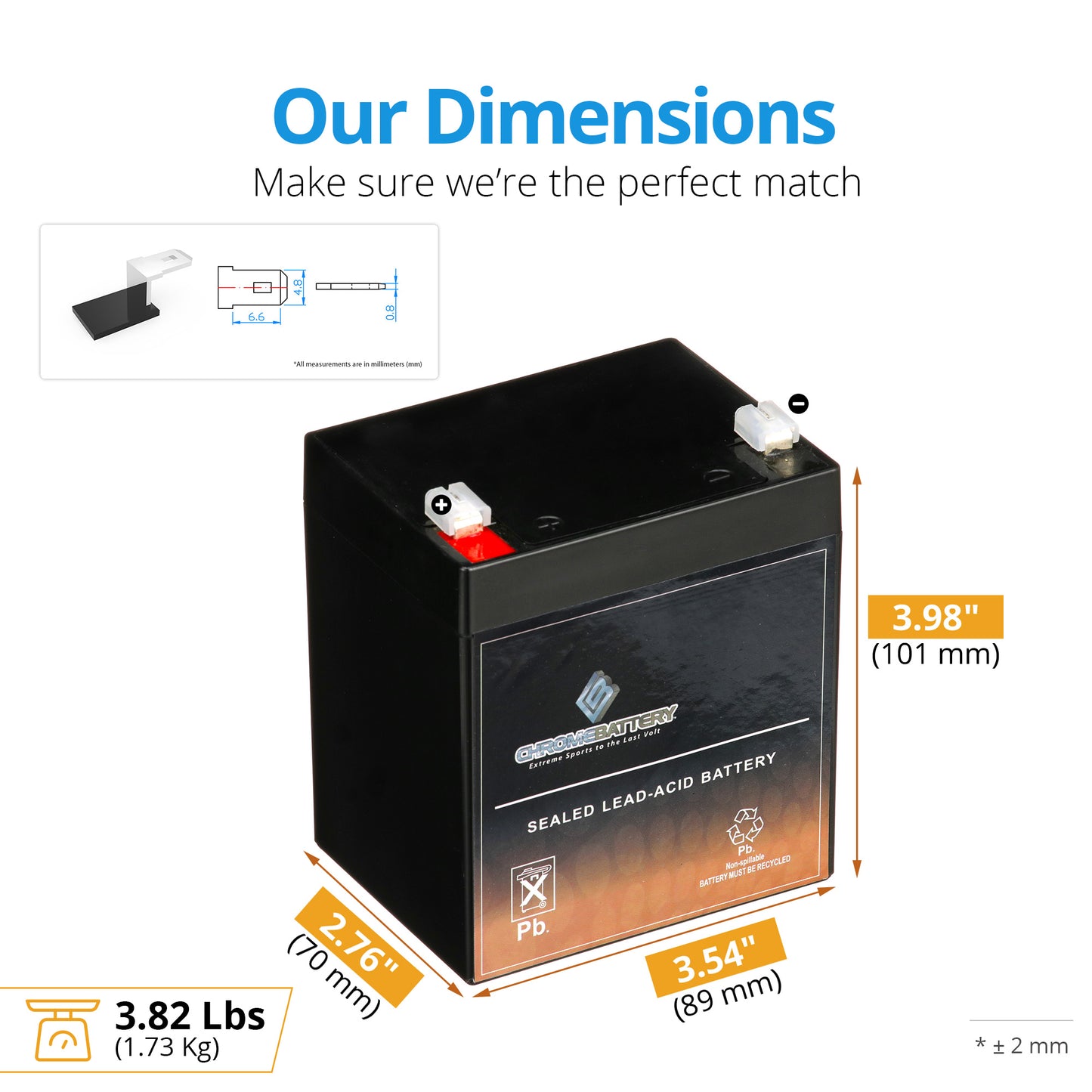 12V 4.5AH Sealed Lead Acid (SLA) Battery - T1 Terminals