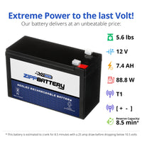12V 7.4AH Sealed Lead Acid (SLA) Battery - T1 Terminals