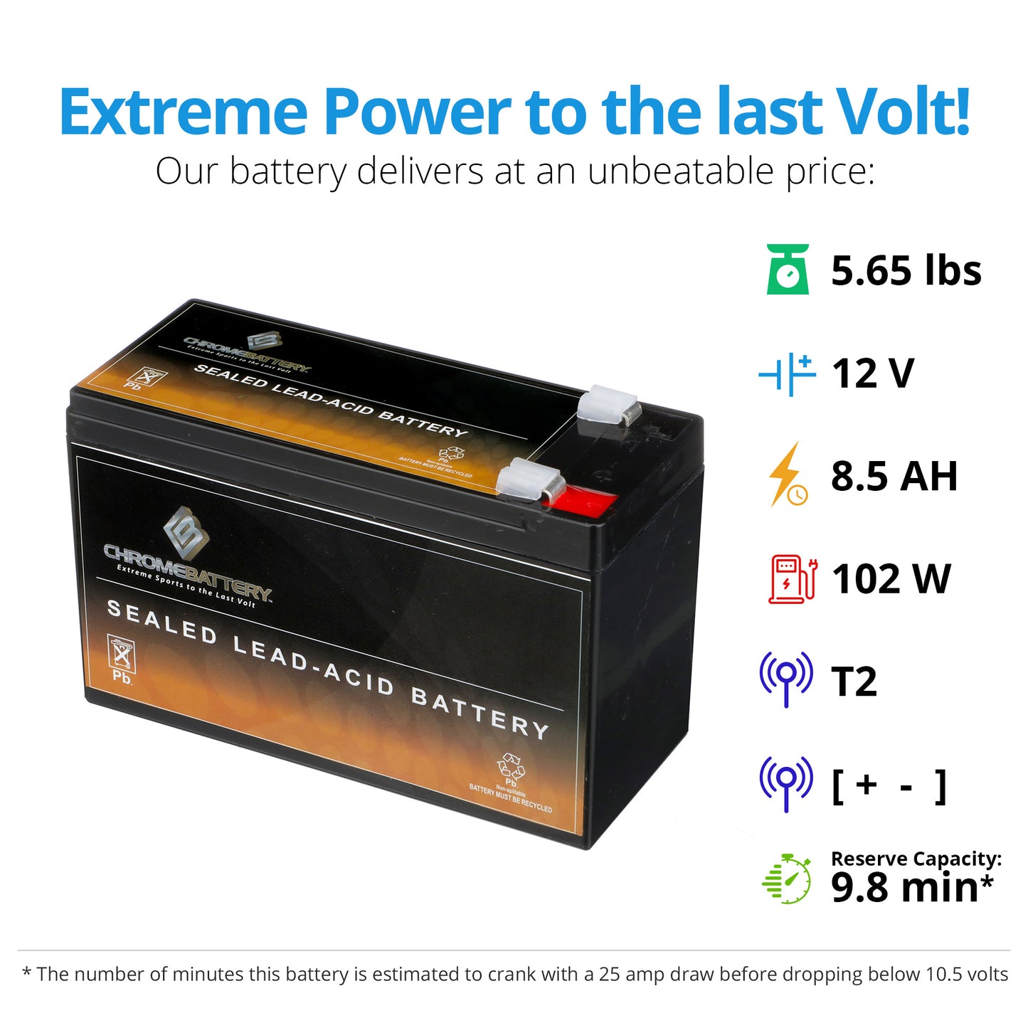 12V 8.5AH Sealed Lead Acid (SLA) Battery - T2 Terminals