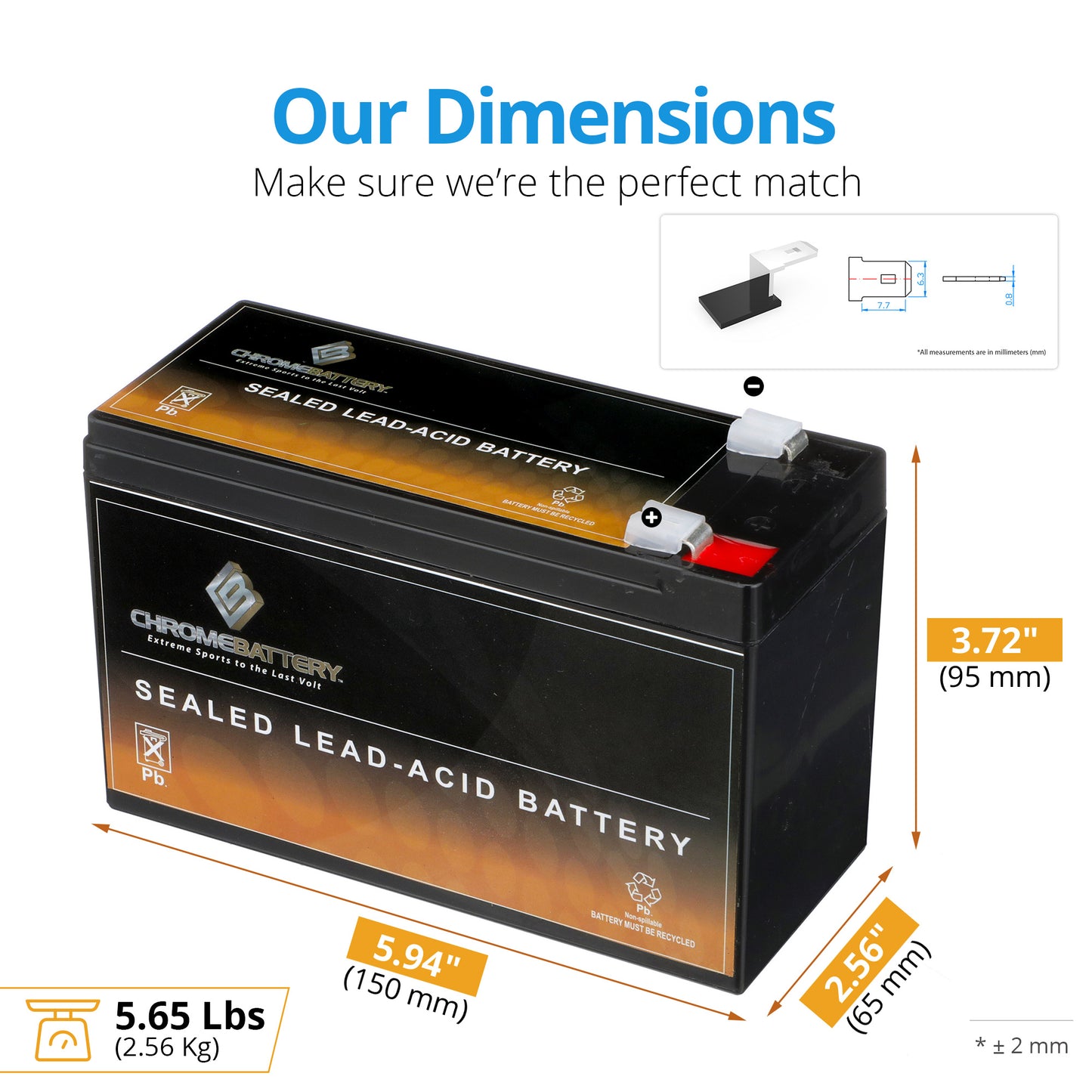 12V 8.5AH Sealed Lead Acid (SLA) Battery - T2 Terminals