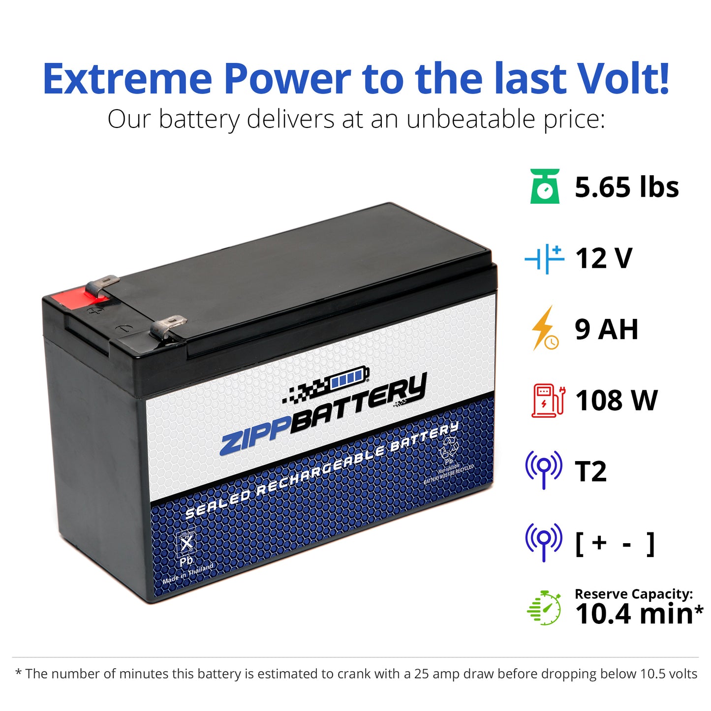 12V 9AH Sealed Lead Acid (SLA) Battery - T2 Terminals