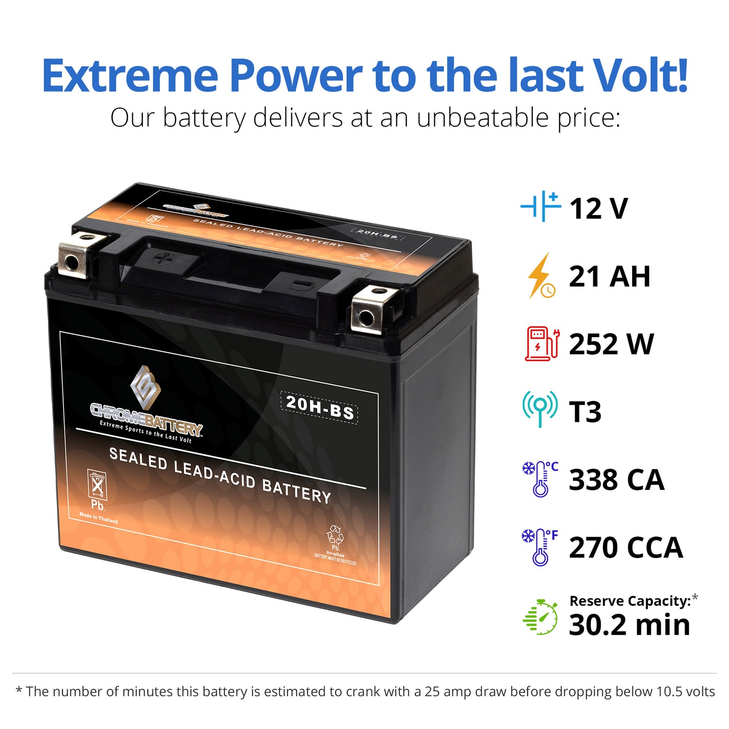 Chrome Battery YTX20H-BS High Perfomance Battery