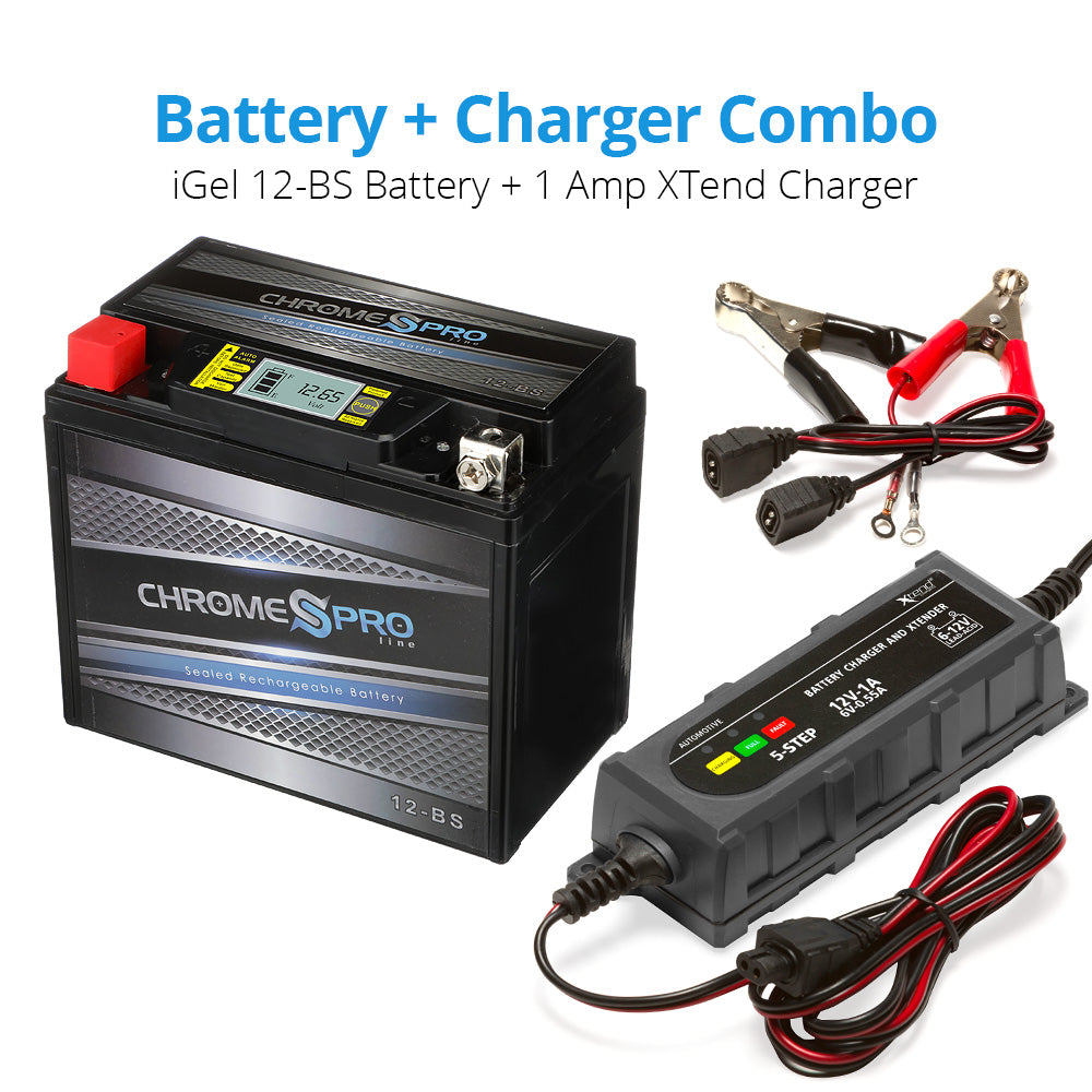 YTX12-BS iGel Powersport Battery with 1 amp Smart Battery Charger- Bundle of 2 items