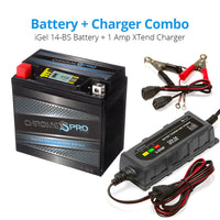 YTX14-BS iGel Powersport Battery with 1 amp Smart Battery Charger- Bundle of 2 items