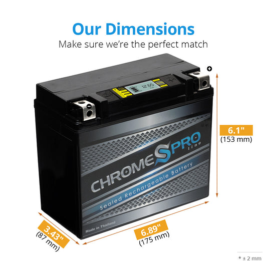 Chrome Pro IGel YTX20HL-BS High Performance Power Sports Battery