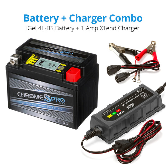 YTX4L-BS iGel Powersport Battery with 1 amp Smart Battery Charger- Bundle of 2 items