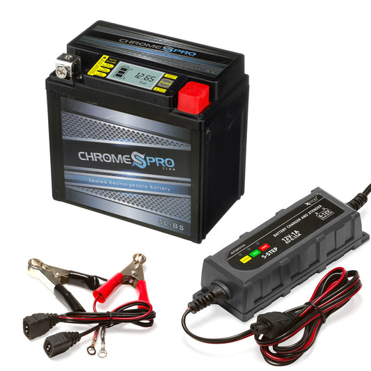 YTX5L-BS iGel Powersport Battery with 1 amp Smart Battery Charger- Bundle of 2 items