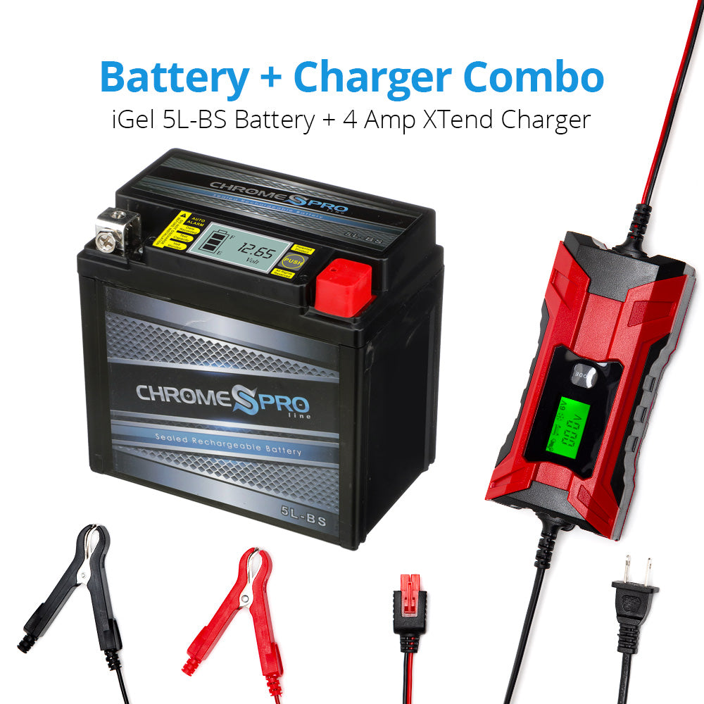 YTX5L-BS iGel powersport battery with 2/4 amp smart battery charger- Bundle of 2 items