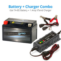 YTX7A-BS iGel Powersport Battery with 1 amp Smart Battery Charger- Bundle of 2 items