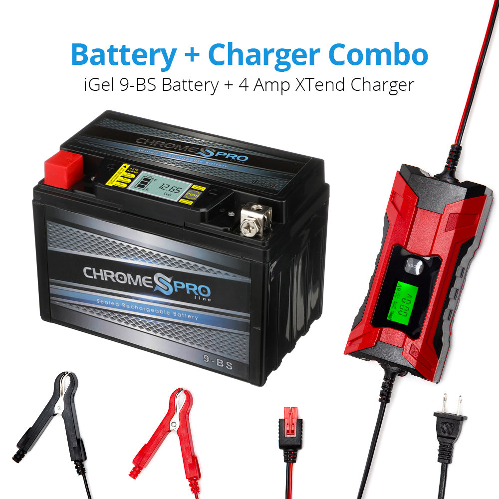 YTX9-BS iGel powersport battery with 2/4 amp smart battery charger- Bundle of 2 items