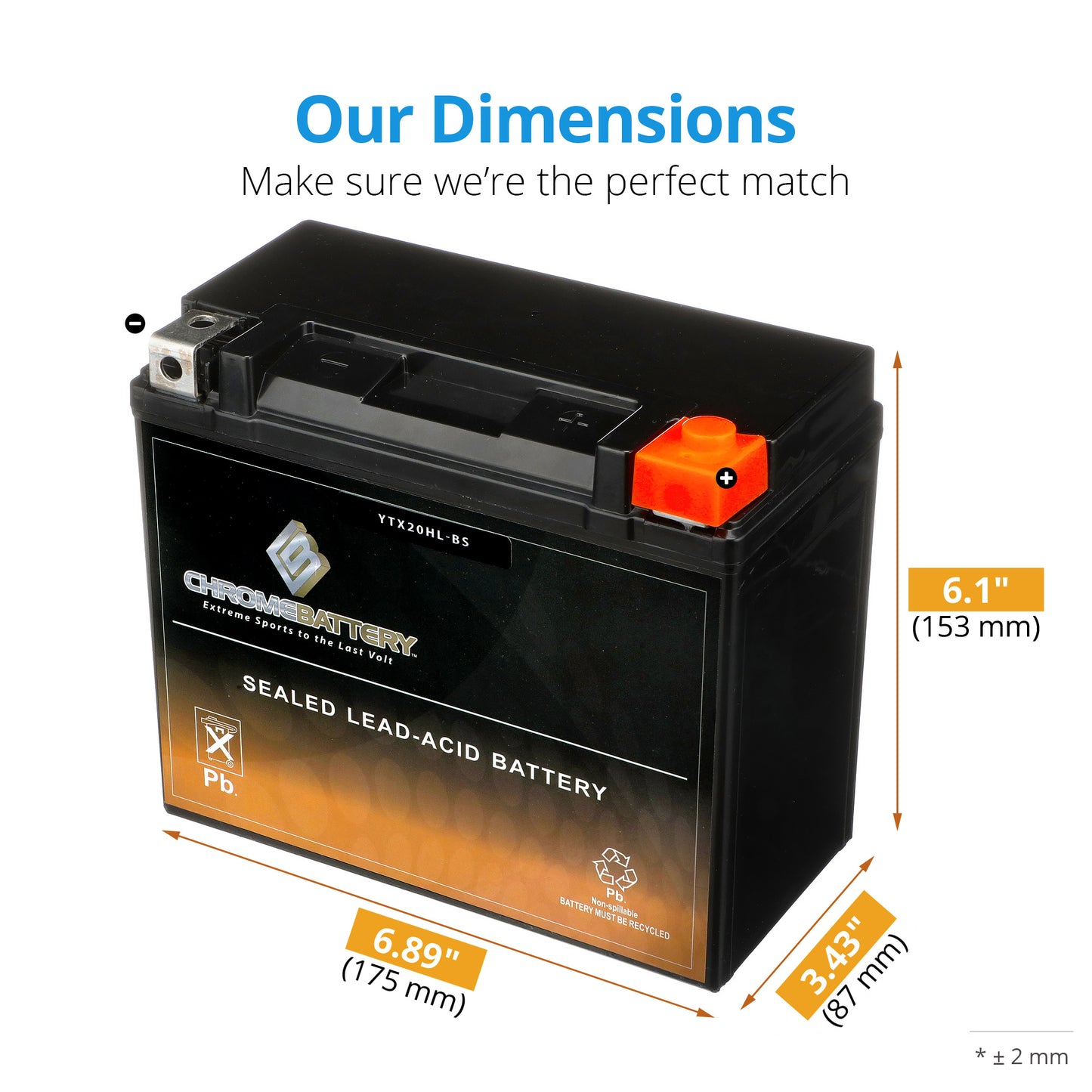 YTX20HL-BS Chrome Battery High Performance Battery