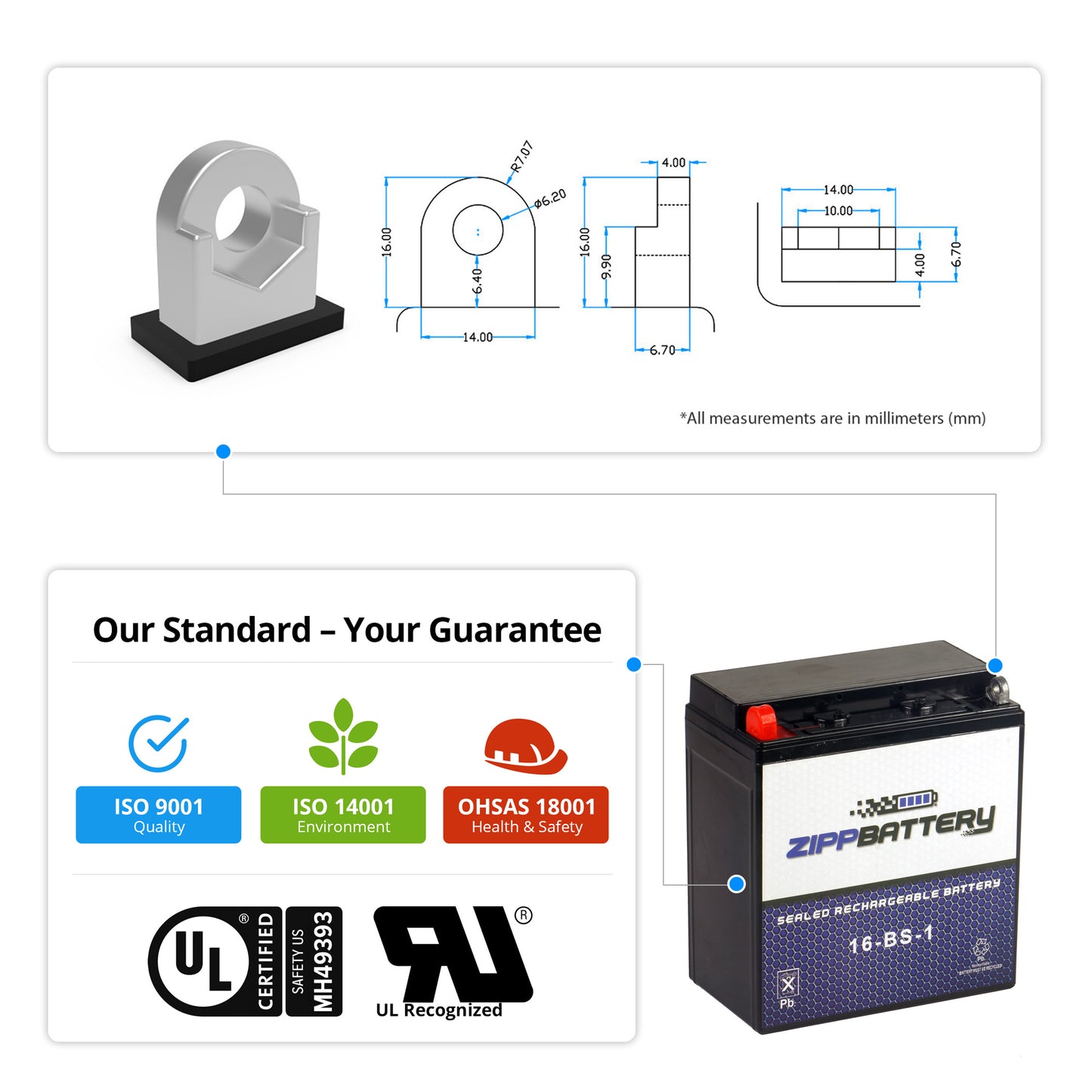 YTX16-BS-1 High Performance Power Sports Battery