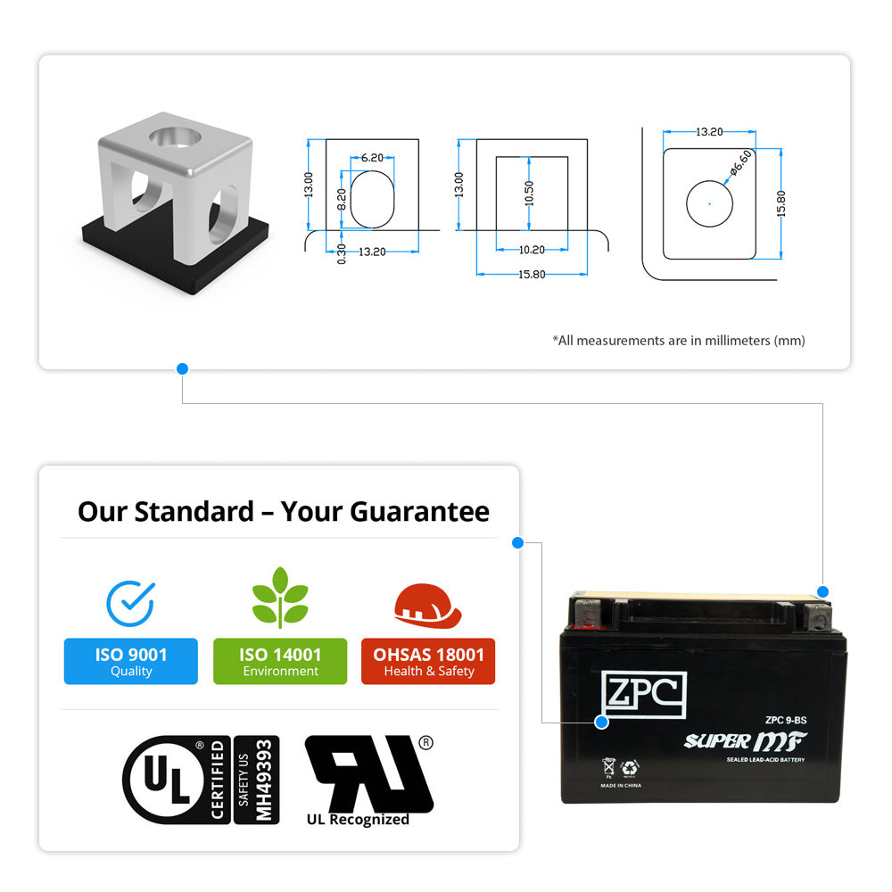 ZPC YTX9-BS High Performance AGM Power Sports Battery