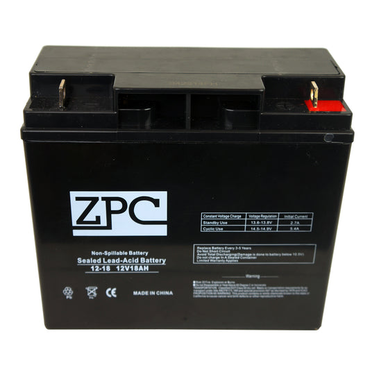 ZPC 12V 18AH Sealed Lead Acid (SLA) Battery - T3 Terminals- View 1