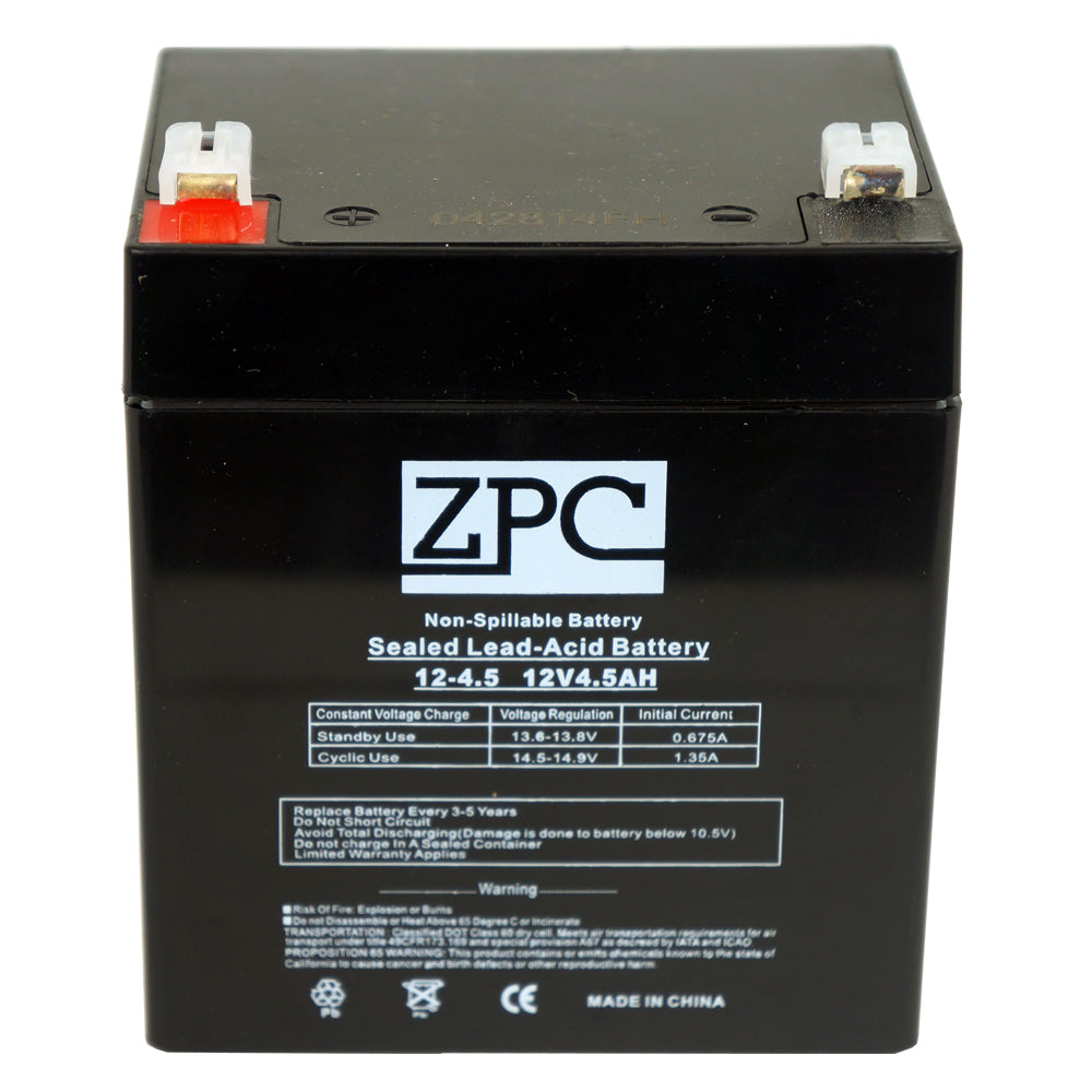ZPC 12V 4.5AH Sealed Lead Acid (SLA) Battery - T1 Terminals- View 1